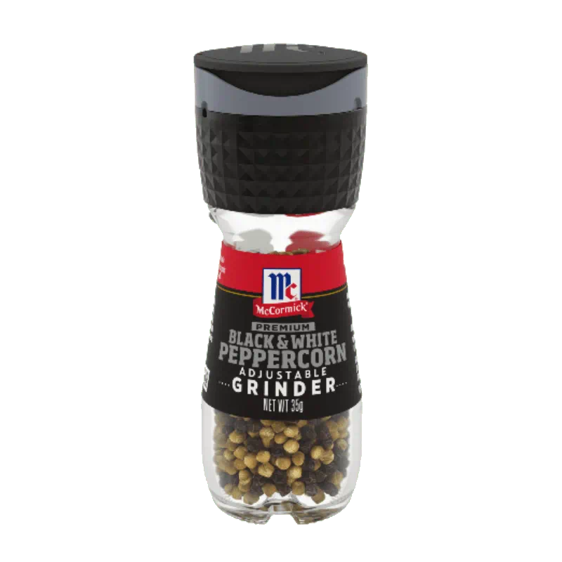 black and white peppercorn grinder
