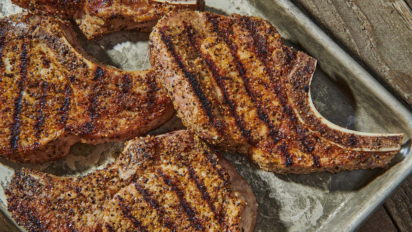 Grilled Pork Chops with Black Pepper Rub