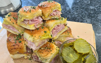 Hot Ham and Swiss Sliders with Dill Pickle Mustard