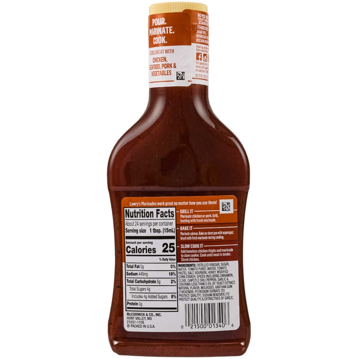 A bottle of Sweet Baby Ray's barbecue sauce showing the nutrition facts and ingredients label.