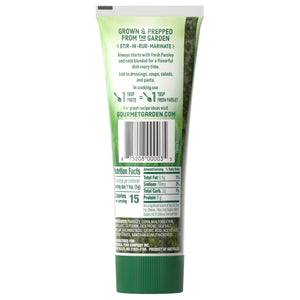 A tube of Gourmet Garden Parsley Paste with nutrition facts and ingredients listed.