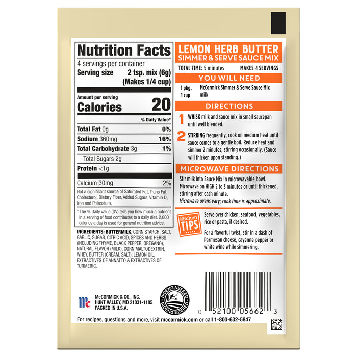 McCormick® Lemon Naturally Flavored Herb Butter Sauce Mix, 0.87 oz