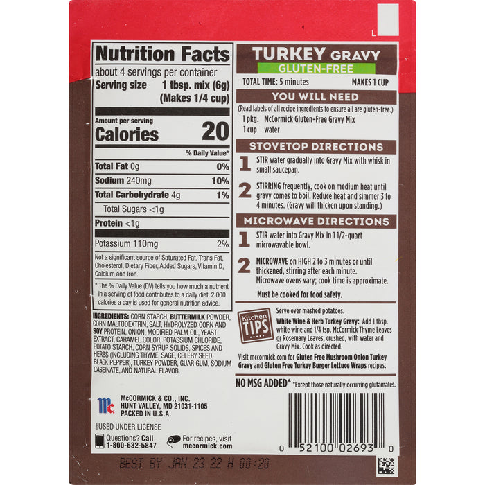 McCormick® Gluten Free Turkey Gravy Mix, 0.88 oz