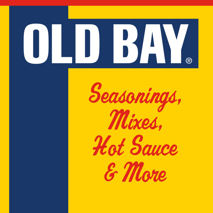 The Old Bay logo with the tagline Seasonings Mixes Hot Sauce & More.