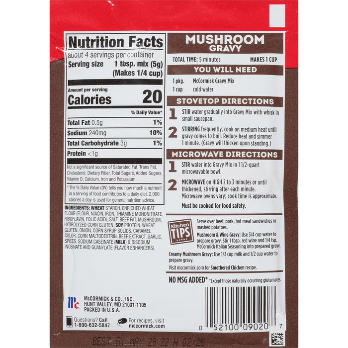McCormick® Mushroom Gravy Mix, 0.75 oz (6-Pack)