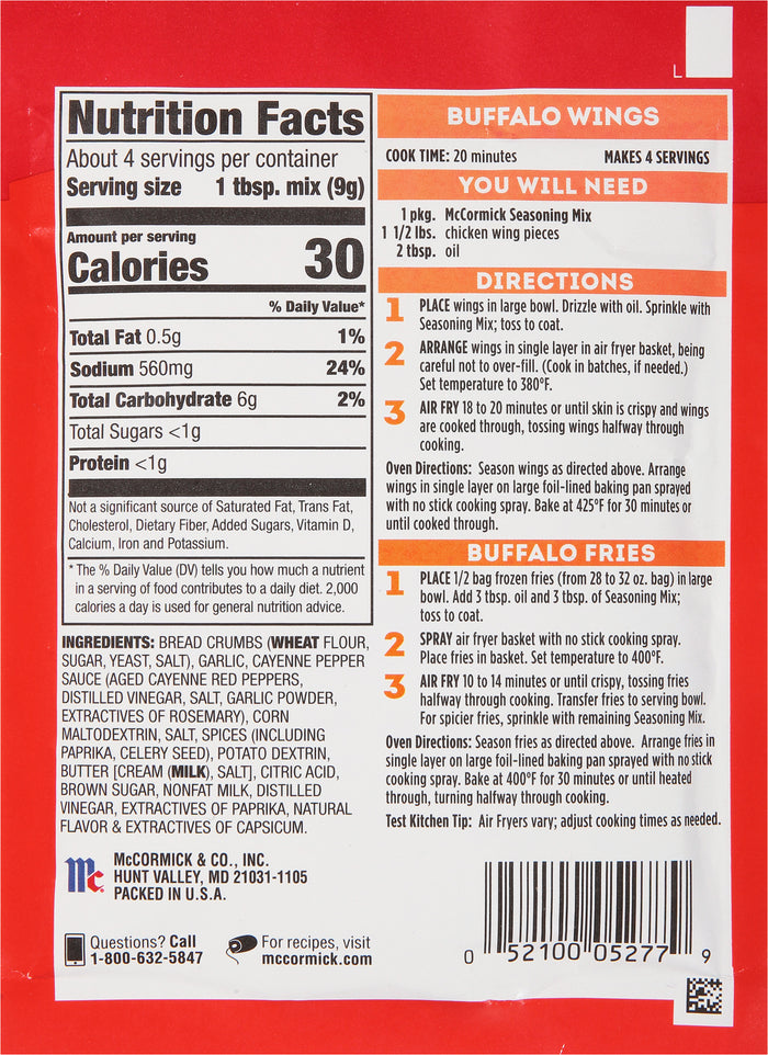McCormick® Air Fryer Buffalo Seasoning Mix, 1.25 oz (6-Pack)