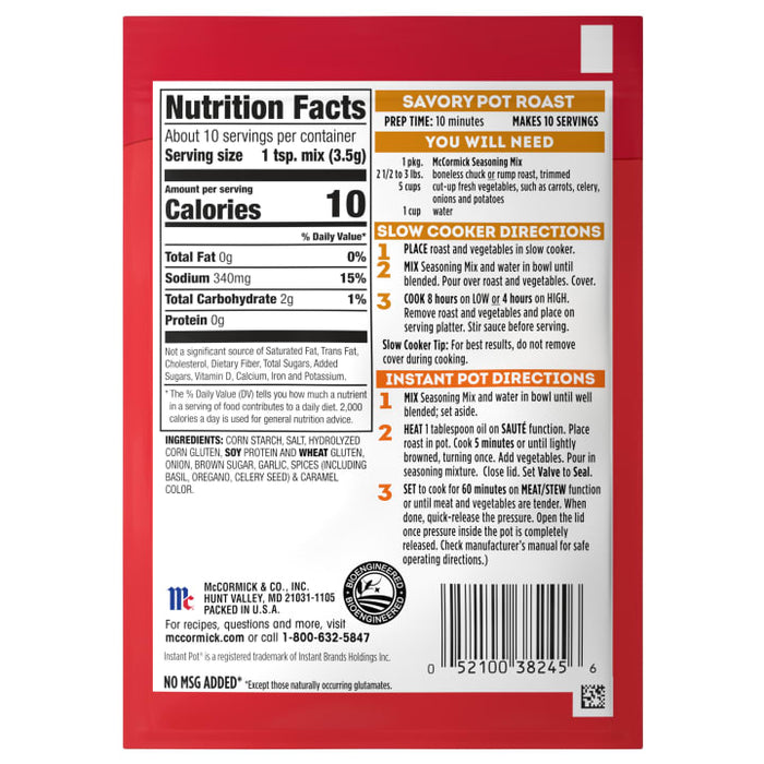 McCormick® Slow Cooker Savory Pot Roast Seasoning Mix, 1.3 oz (6-Pack)