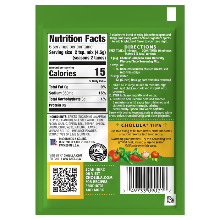 Cholula® Jalapeno Lime Seasoning Mix, 1 oz (6-Pack)