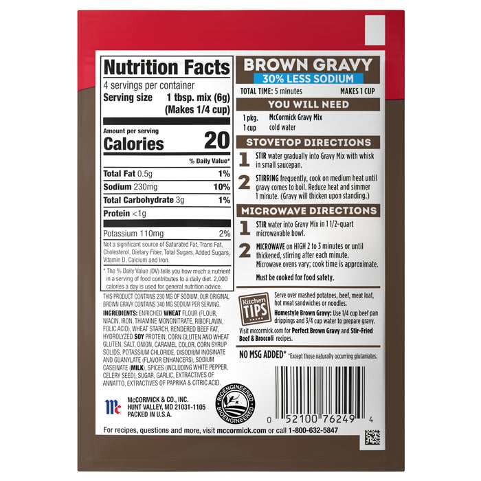 McCormick® 30% Less Sodium Brown Gravy Seasoning Mix, 0.87 oz