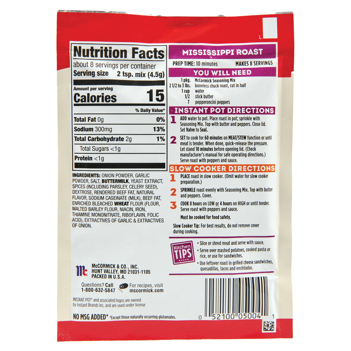 McCormick® Mississippi Roast Instant Pot Seasoning Mix, 1.25 oz (6-Pack)