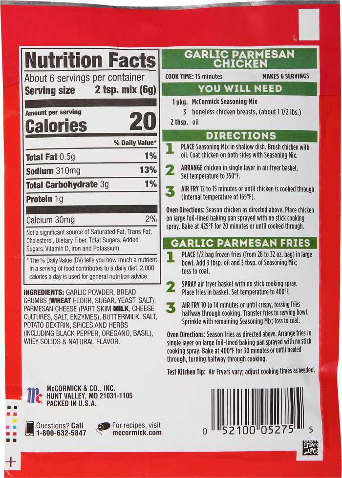 McCormick® Air Fryer Garlic Parmesan Seasoning Mix, 1.25 oz (6-Pack)