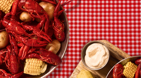 lobster bake on plaid tablecloth