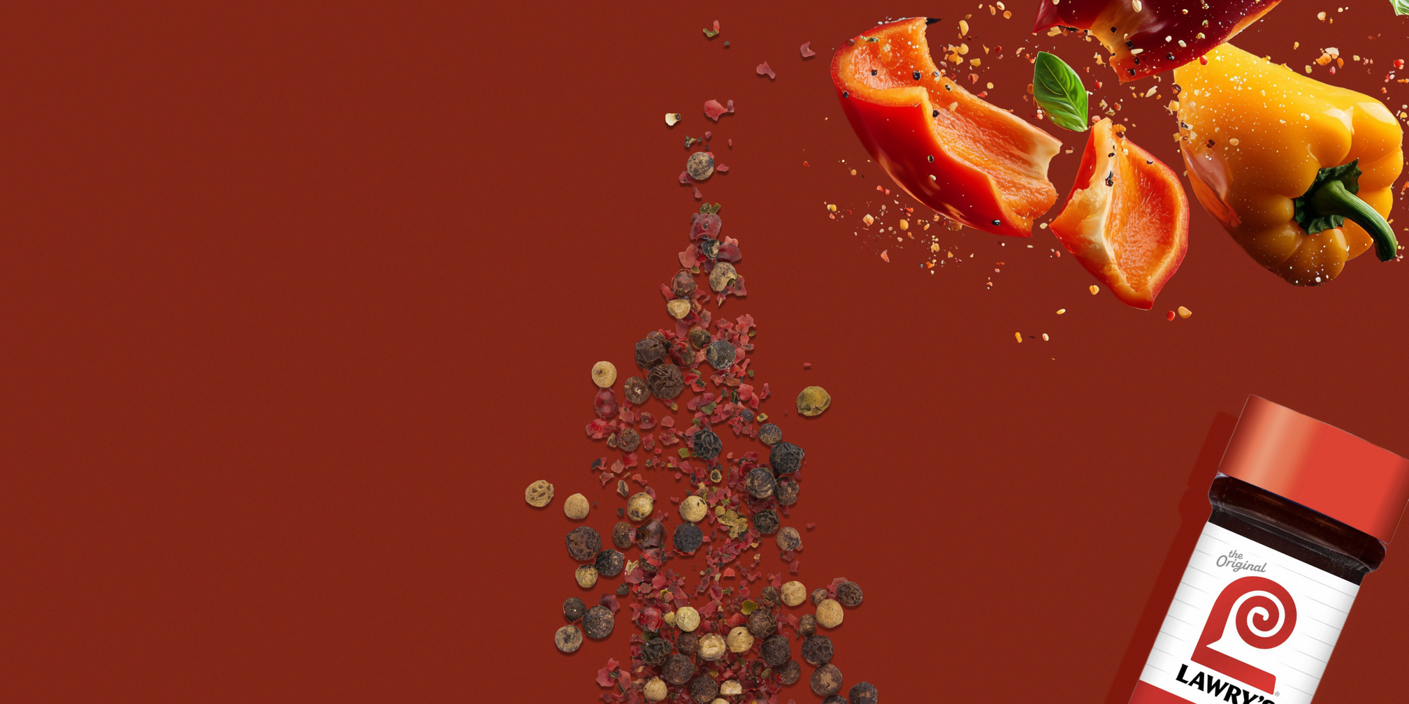 lawrys product shot with all types of seasoning and peppers across