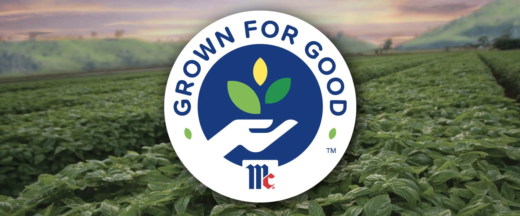 Logo of 'Grown for Good' with a field in the background