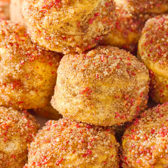 Close up of apple cider sugar air fried donuts