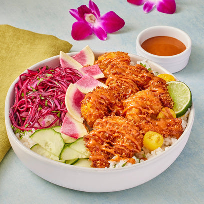 Coconut Shrimp Bowl with Guava BBQ Sauce
