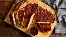 mesquite ribs on cutting board