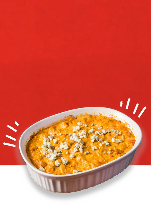 Buffalo Chicken Dip in a casserole dish