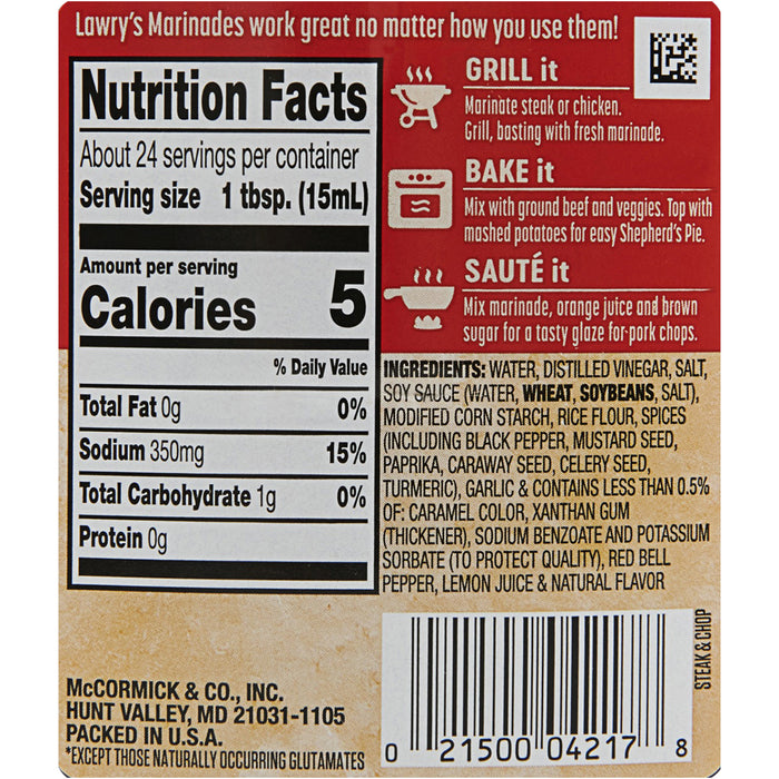 Lawry's® Steak & Chop Marinade, 12 fl oz