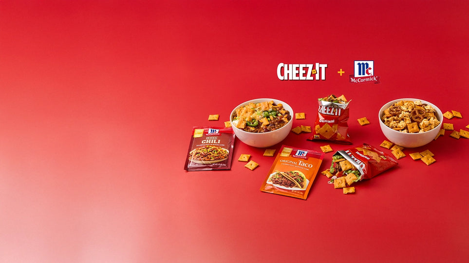 mccomick and cheez it products on a red table