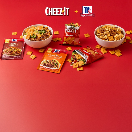 mccomick and cheez it products on a red table