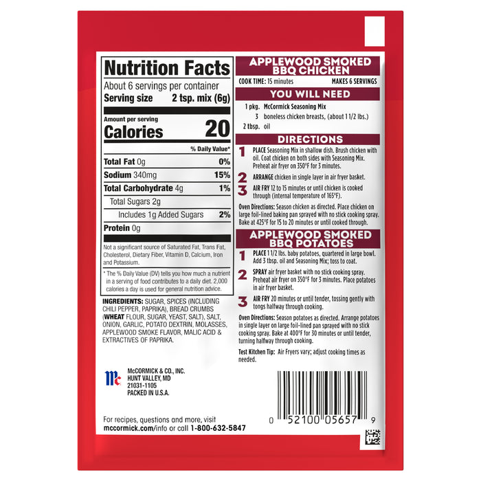 McCormick® Air Fryer Applewood Smoked BBQ Seasoning Mix, 1.25 oz