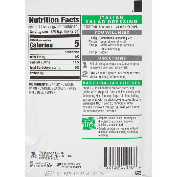 McCormick® Garden Herb Italian Dressing & Seasoning Mix, 1 oz