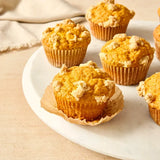 Muffins on a white plate with a beige background