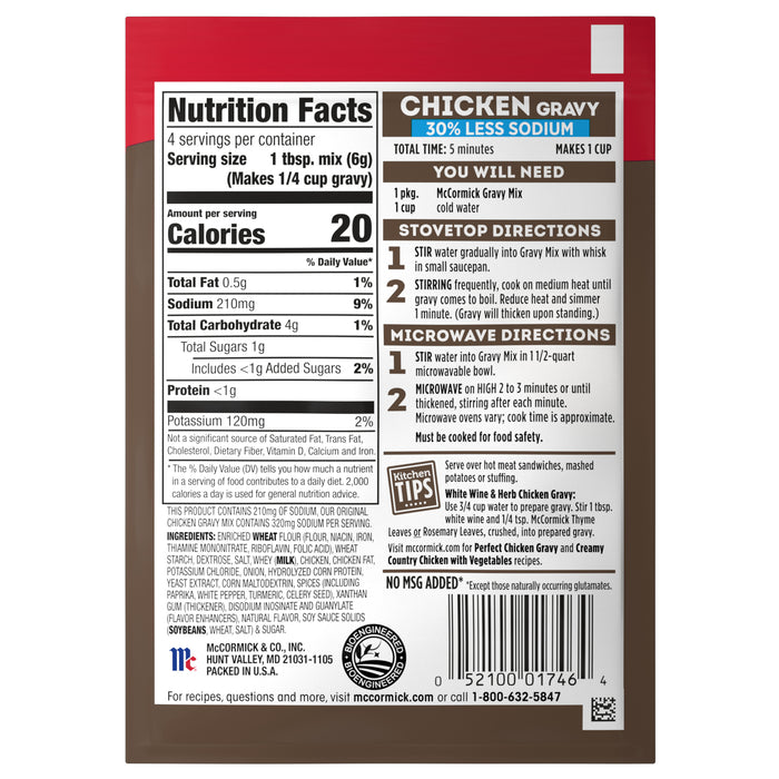 McCormick® 30% Less Sodium Chicken Gravy Mix, 0.87 oz