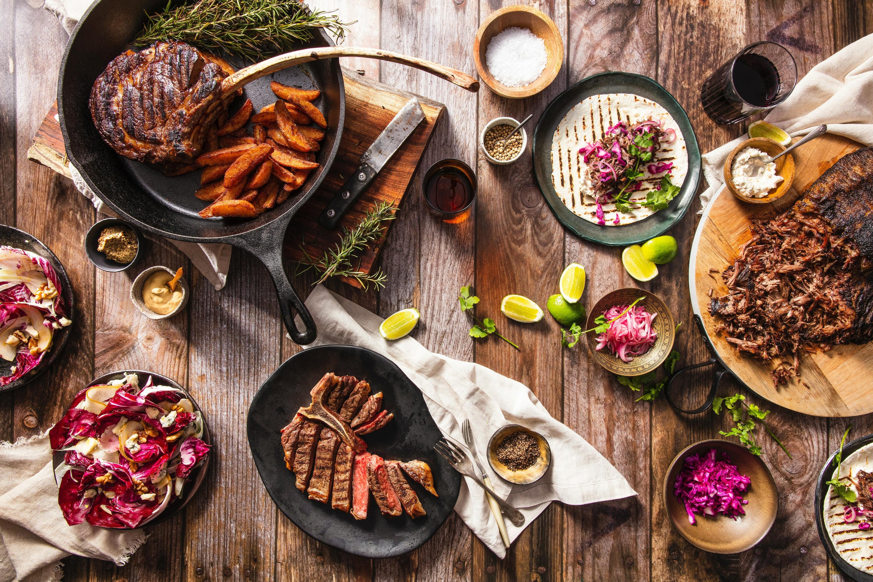 steak spread on table