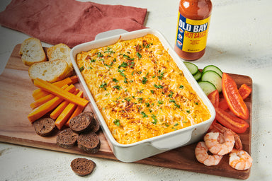 shrimp dip on cutting board