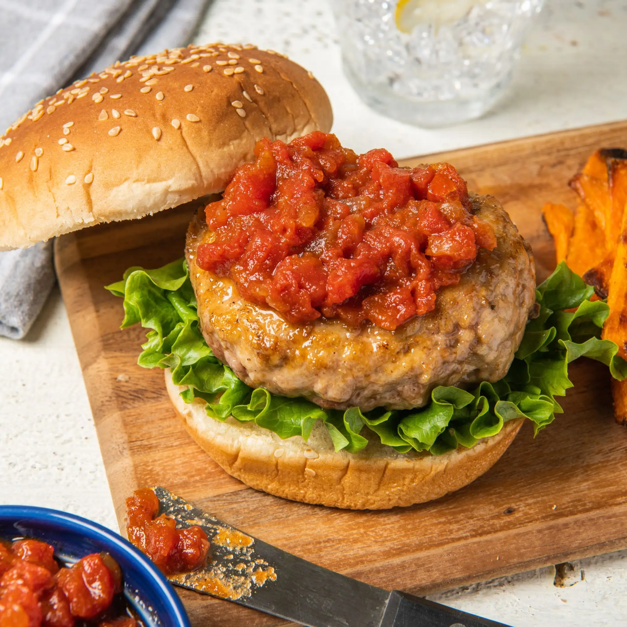Umami Burgers with Tomato Relish