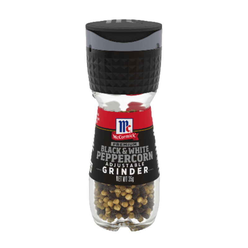 black and white peppercorn grinder