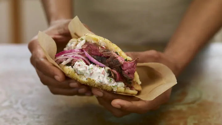 Sweet Plantain & Steak Arepas with Hot Sauce