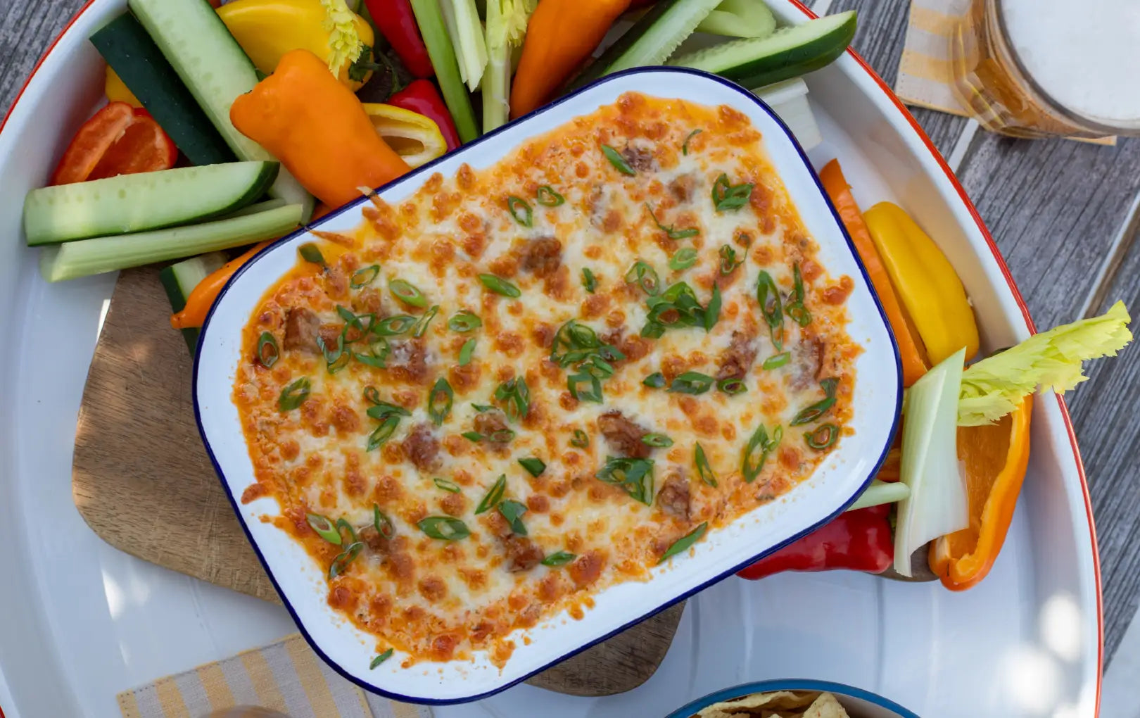 Buffalo Blackened Chicken Sausage Dip