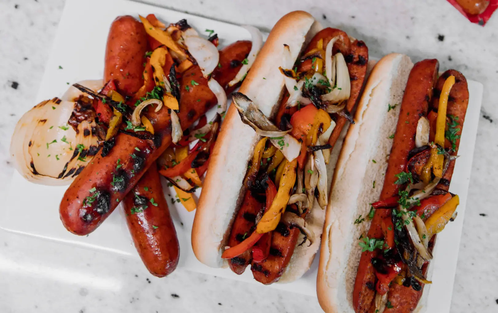 Grilled Smoked Sausage with Sautéed Onions & Peppers