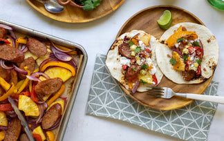Sheet-Pan Jerk Chicken Sausage Fajitas with Pineapple Pico
