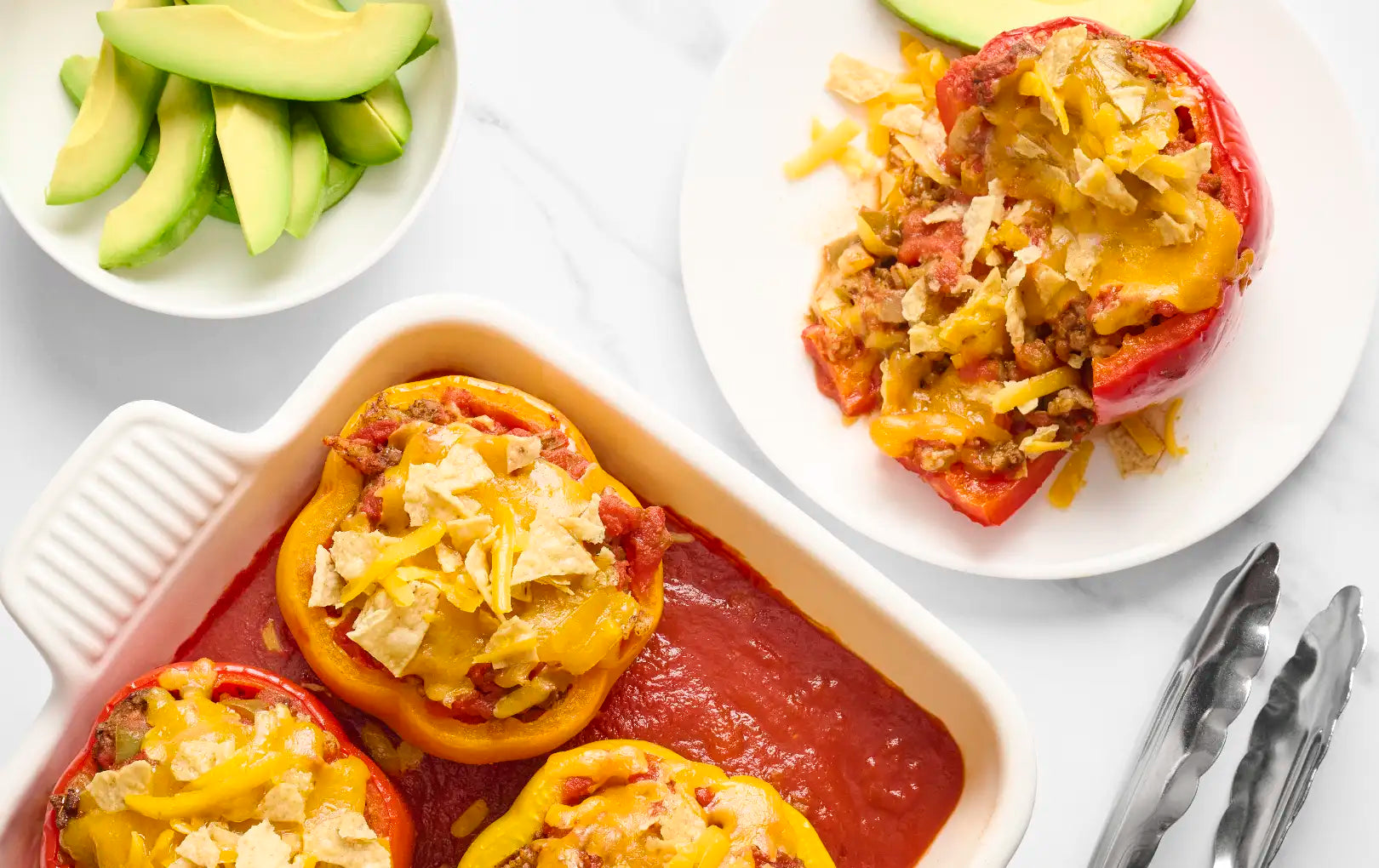 Mexican Stuffed Peppers with Sliced Avocado