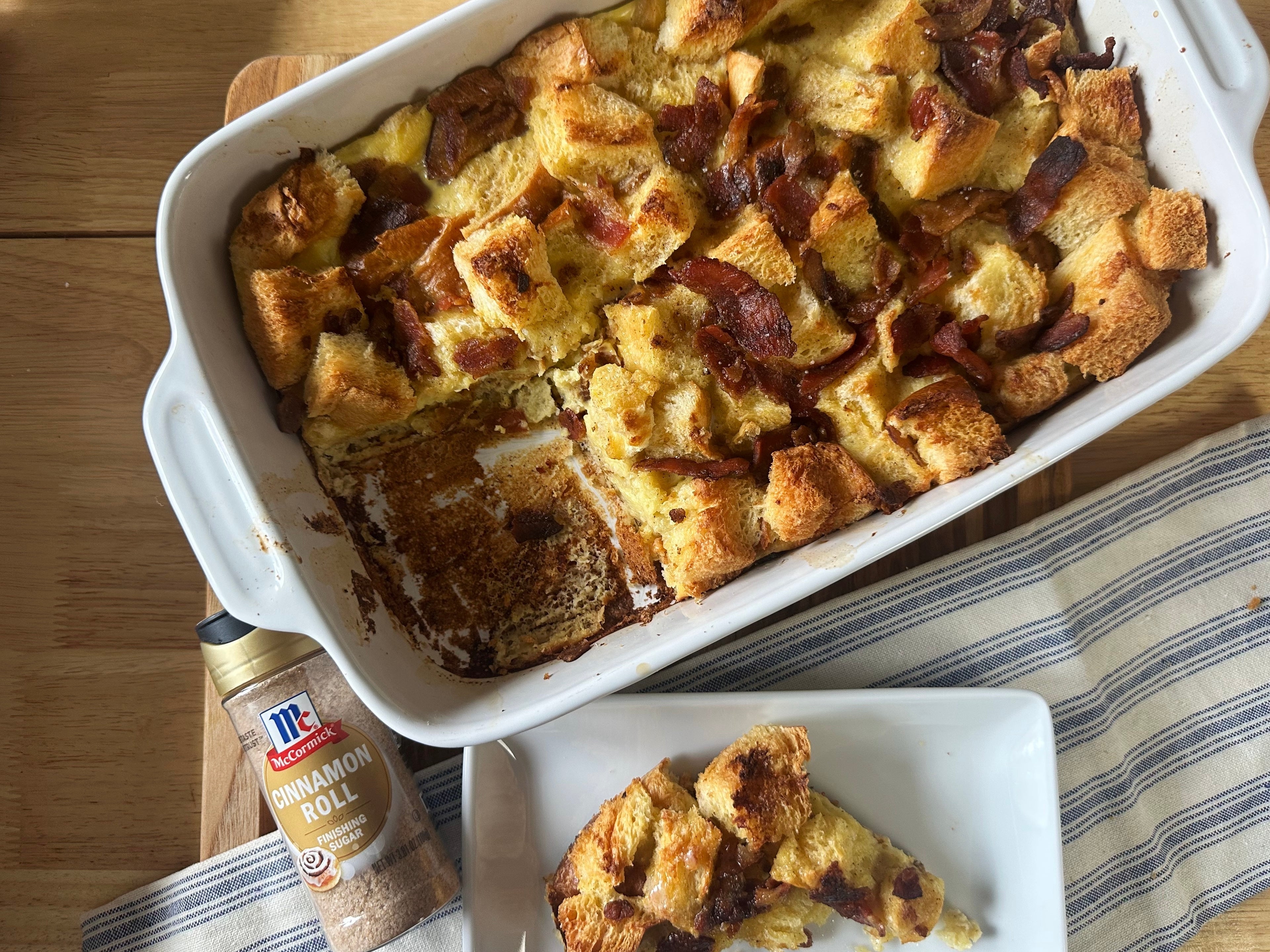 Cinnamon Roll French Toast Bake with Whipped Bacon Butter