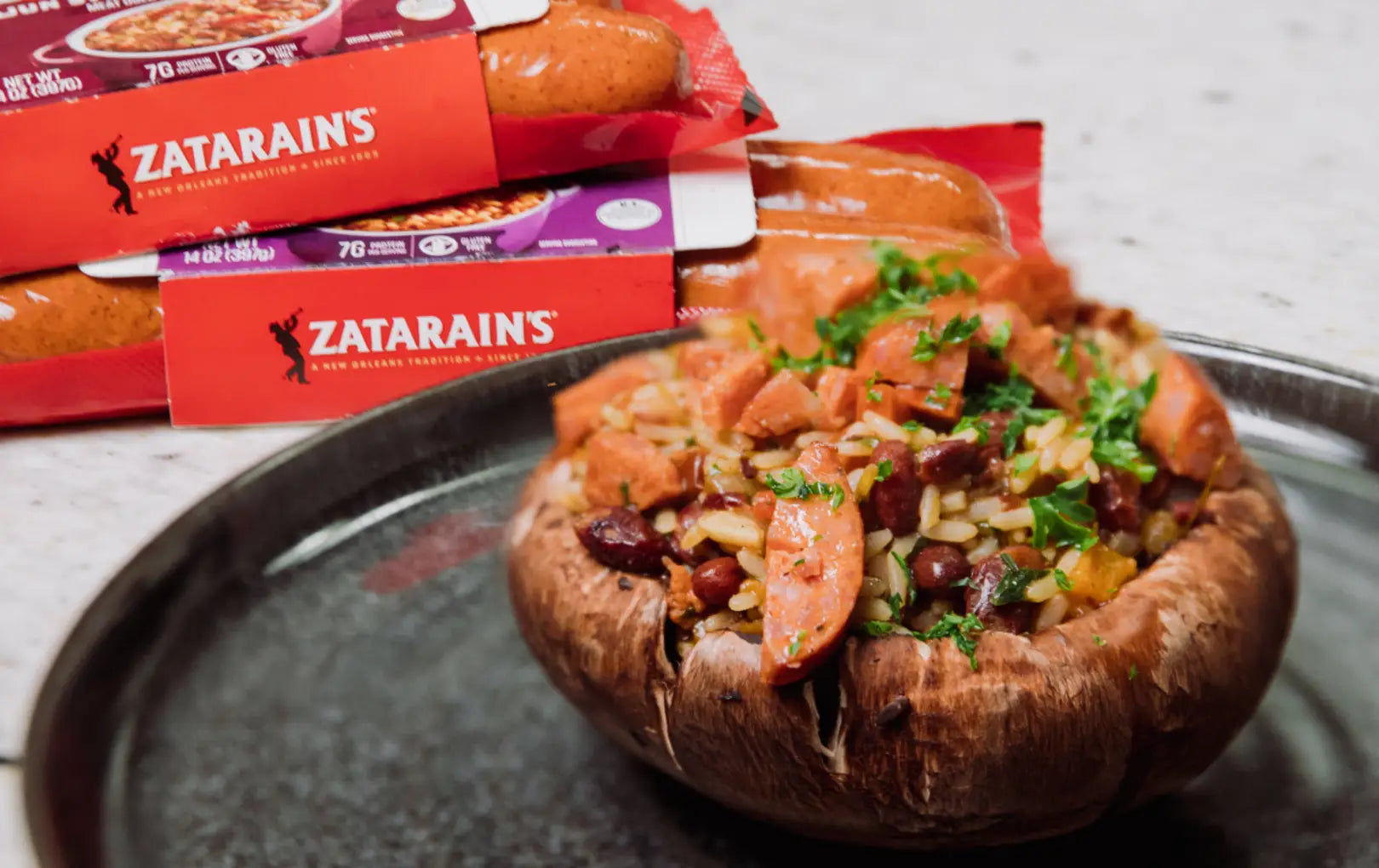  Sausage-Stuffed Portobello Mushrooms with Creole Parmesan Crust