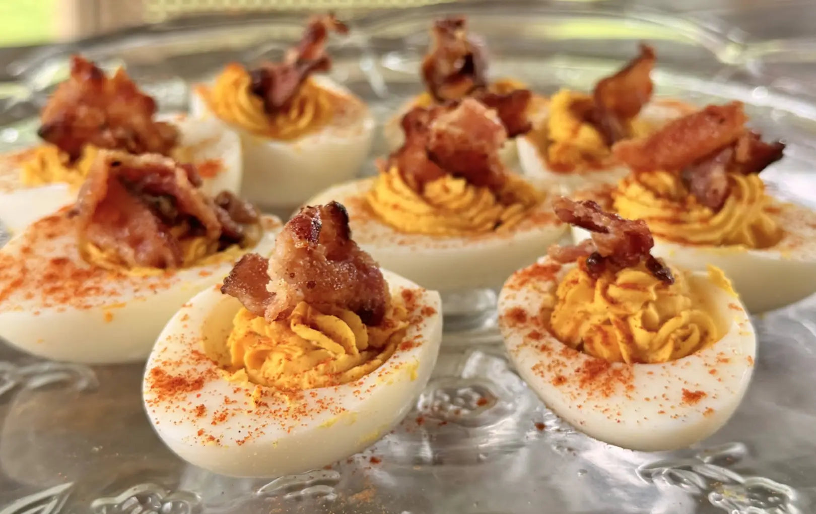 Deviled Eggs with Hot Honey Bacon