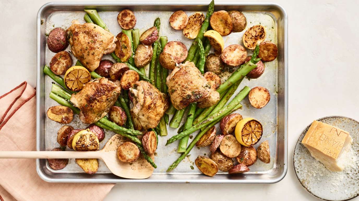 Sheet Pan Garlic Parm Chicken with Fresh Parmesan Shavings