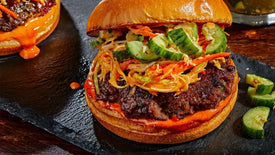 Korean Smashed Burger with Quick Smashed Pickles