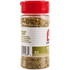 A clear plastic bottle of Lawrys Oregano Seasoning Leaf .75 Oz is shown with its red cap and a label detailing its contents and uses.