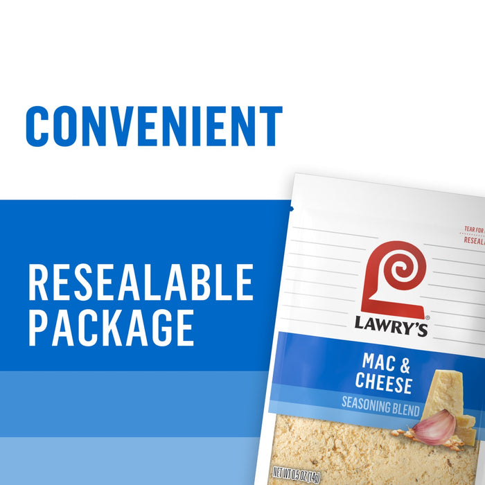 ["A Lawry's Mac &amp; Cheese seasoning blend package with a resealable top."]