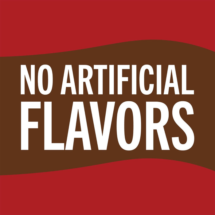 A brown banner with white text that says NO ARTIFICIAL FLAVORS.