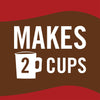 A white graphic on a brown background that says MAKES 2 CUPS with a coffee cup icon.