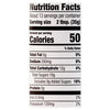The image shows a nutrition facts label with 50 calories per serving.