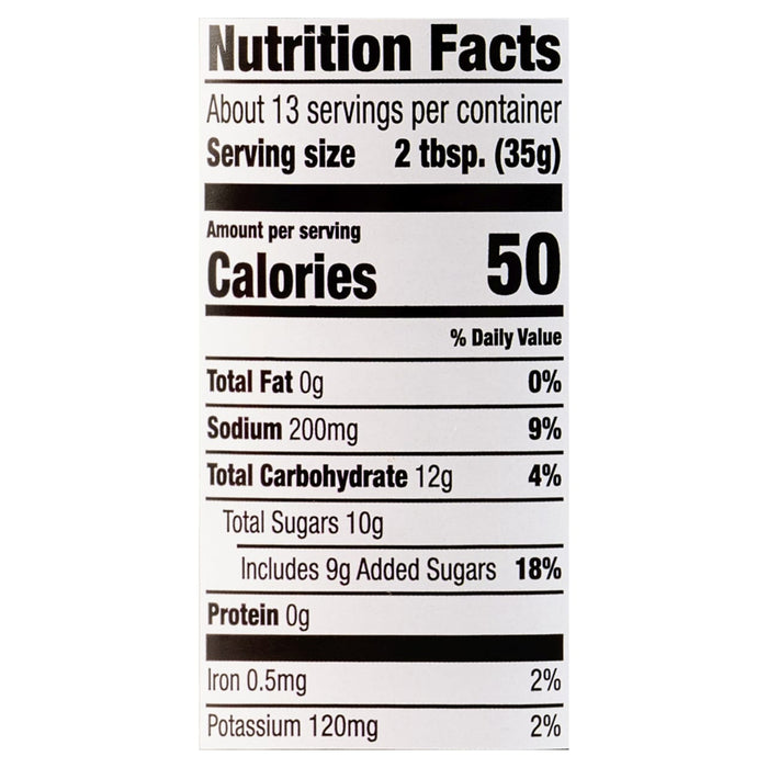 The image shows a nutrition facts label with 50 calories per serving.
