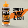 A squeeze bottle of Mission Bbq Memphis Belle 15.5 Oz BBQ sauce with an orange cap and label that highlights its sweet, tangy, and rich flavor profile.